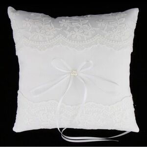 Elegant Lace Wedding Ring Pillow - White NIB